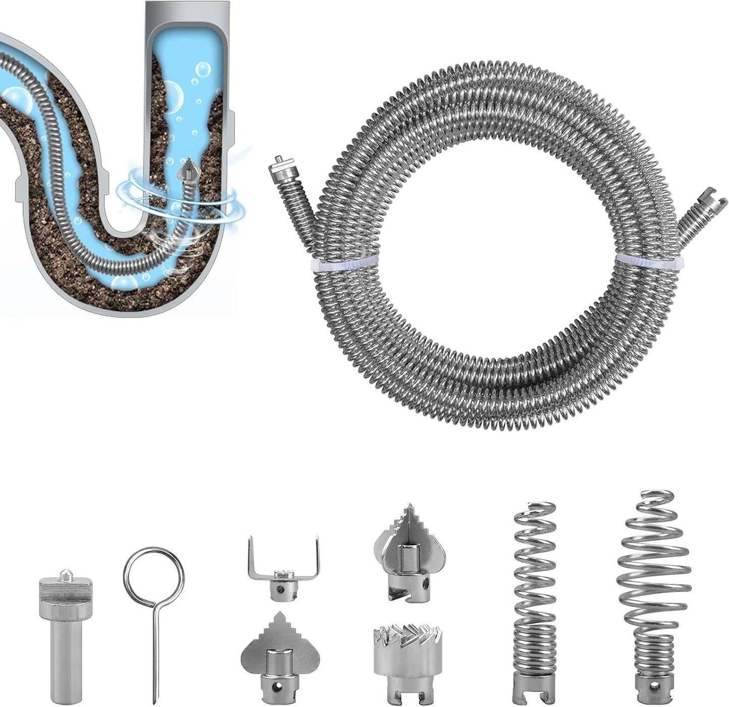 LEENKEA 3M Pipe Cleaning Spiral | 6 Cutting Heads Drain Snake