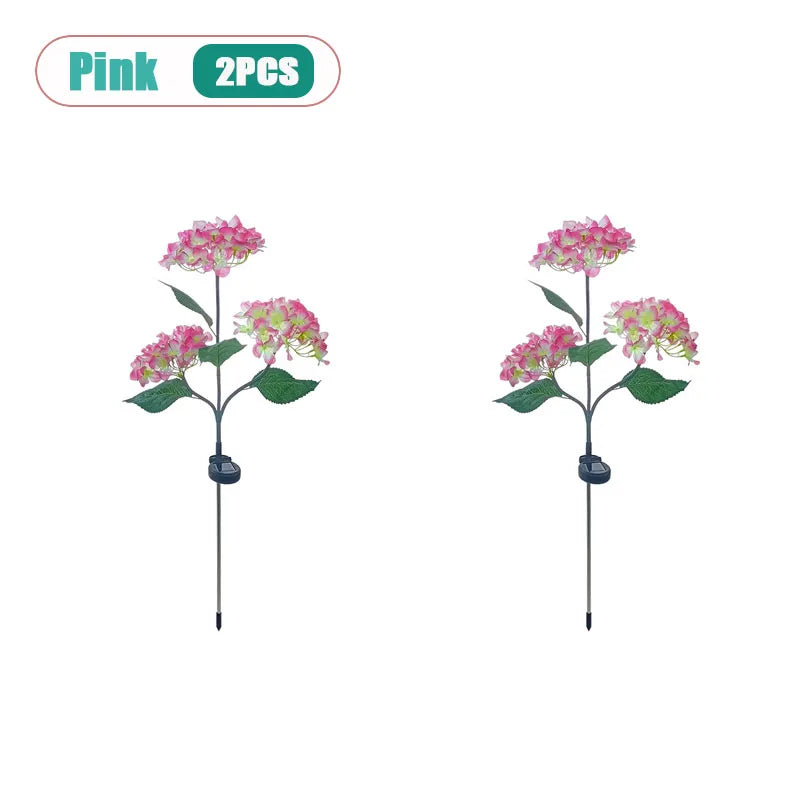 Solar Hydrangea Stake Lights 3-Head Blue Flower Garden Decor