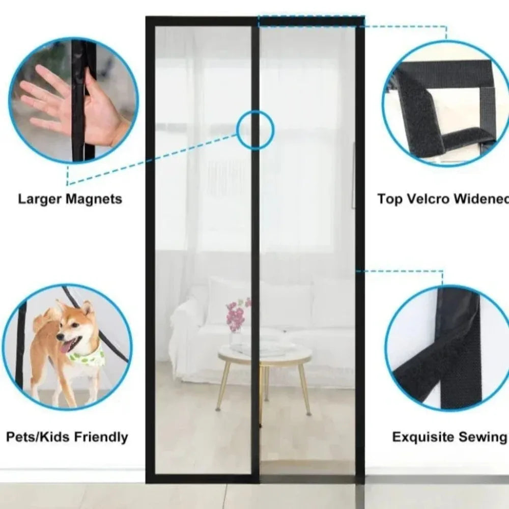 Heavy Duty Magnetic Screen Door Mesh Curtain Mosquito Net Bug Hands Free Partition Mute Striped Door Curtain Bedroom Ventilation Peaceful Pleasures Health and Wellness