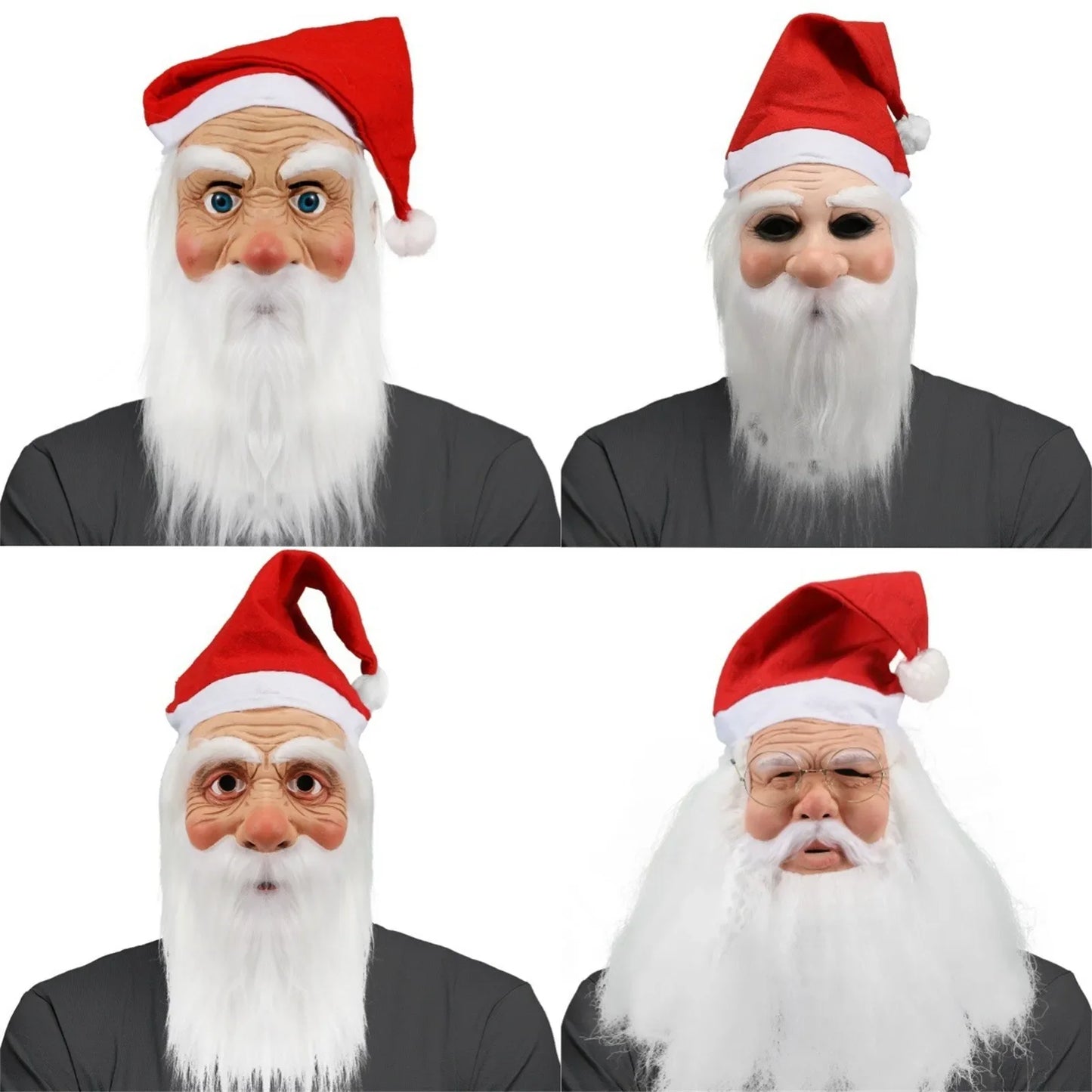 Santa Claus Full Face Latex Mask with Beard & Wig | Xmas Costume