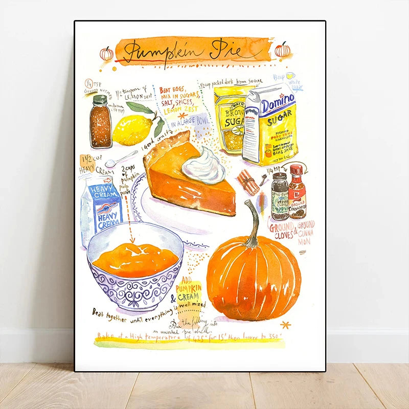 Cheese Cookie Pancake Recipe Illustration Watercolor Food Posters Canvas Printing Wall Art Picture for Kitchen Home Decor Gifts Peaceful Pleasures Health and Wellness