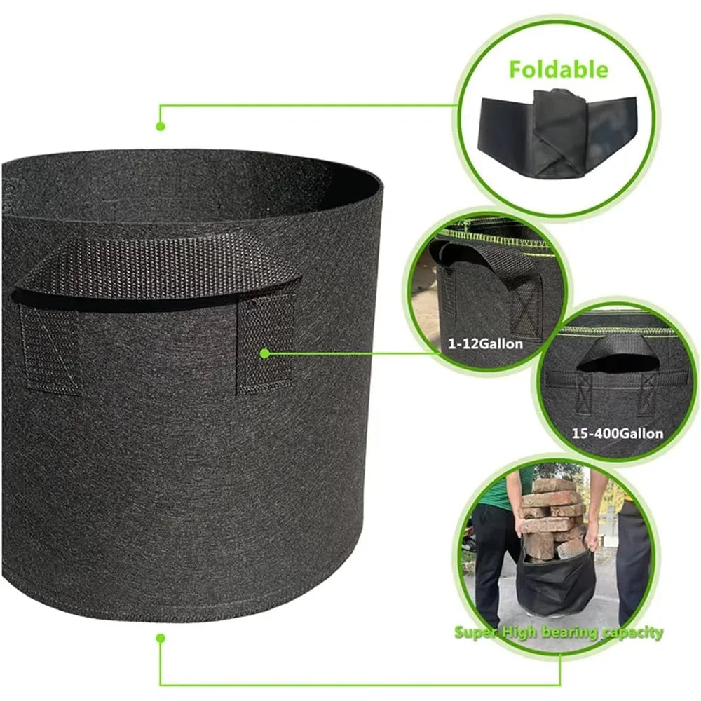 5-Pack Grow Bags/Aeration Fabric Pots with Handles(Available Capacities: 3 Gallon，4 Gallon, 5 Gallon, 7 Gallon, 30 Gallon) Peaceful Pleasures Health and Wellness