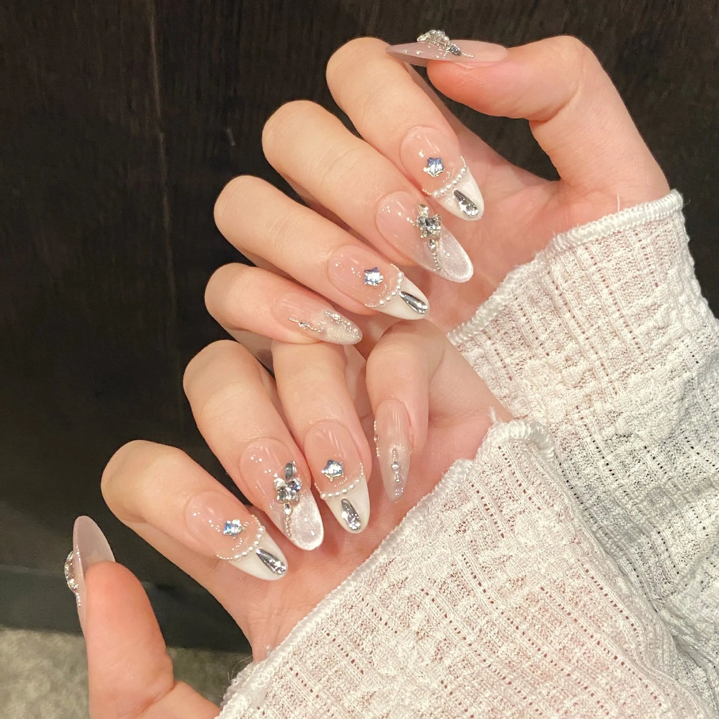 Handmade Press-On Nails 3D Strawberry Flower Aurora | 10 Pcs Press-On Nail Tips Peaceful Pleasures Health and Wellness