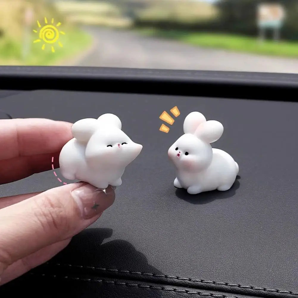 2Pcs Cartoon Kiss Face Rabbit Kitten Doll Ornaments Funny Resin Ducks Frogs Figurines Ornaments Car Interior Dashboard Ornaments Peaceful Pleasures Health and Wellness