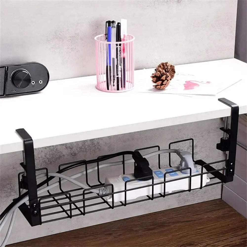 Under Table Storage Rack Metal Cable Management Tray Home Office Desk Wire Organizer No Punching Kitchen Storage Accessories Peaceful Pleasures Health and Wellness