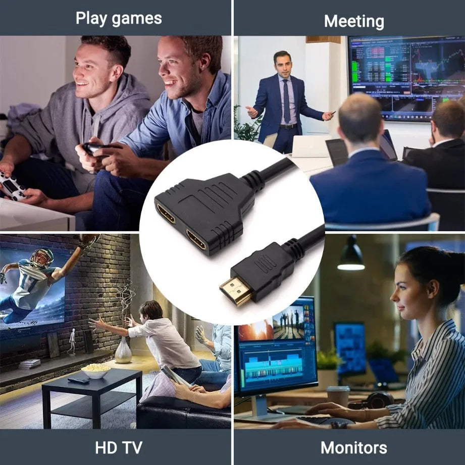 1-In-2-Out HDMI Splitter Cable 1080P 3D – TV Monitor Projector Peaceful Pleasures Health and Wellness