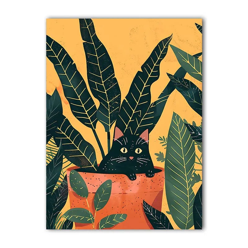 Abstract Wall Art Cute Black Cat in a Plant Pot Vintage Canvas Painting Modern Style Poster Prints Living Room Wall Decor Peaceful Pleasures Health and Wellness 06 15x20cm No Frame China Mainland