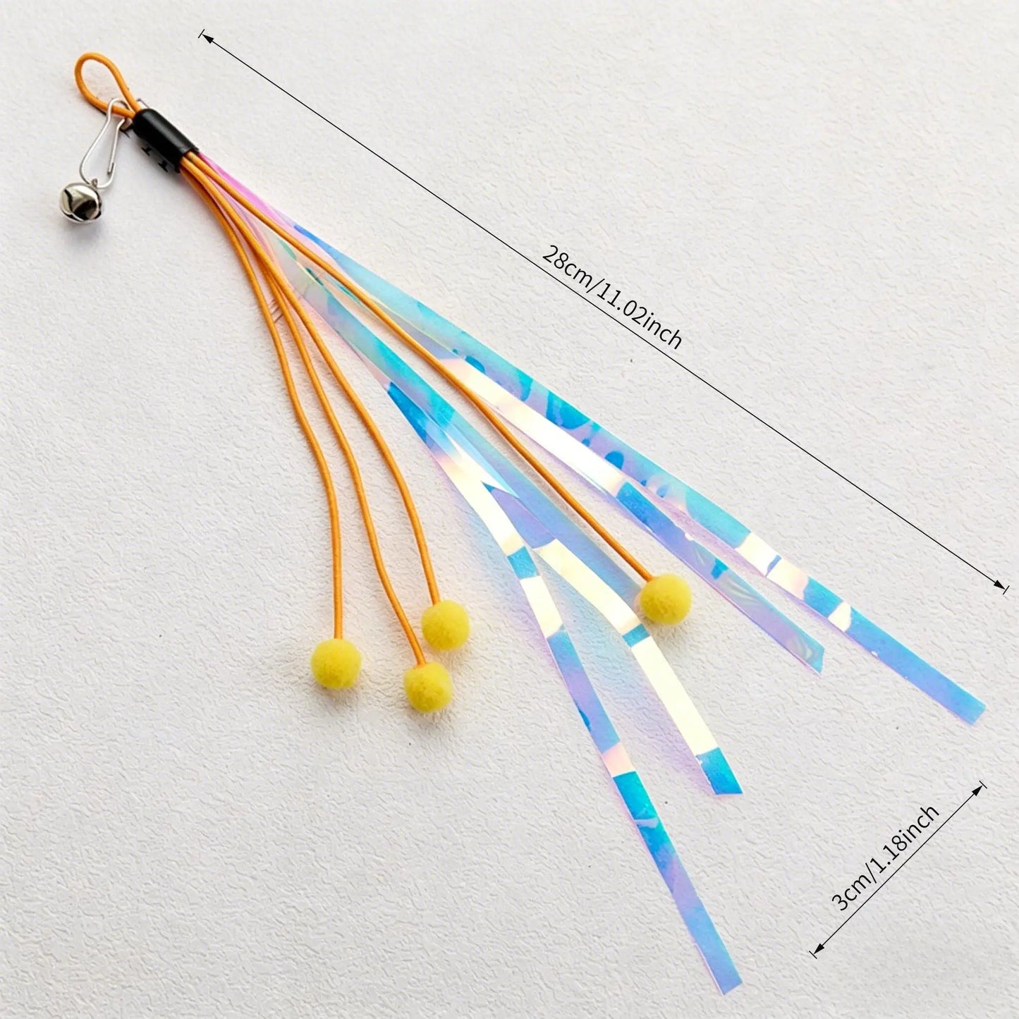 Cat Wand Toy Replacement – Bell, Foil Tassel & Ribbon Teaser Cat Teaser Toy Peaceful Pleasures Health and Wellness 1Pc-Orange