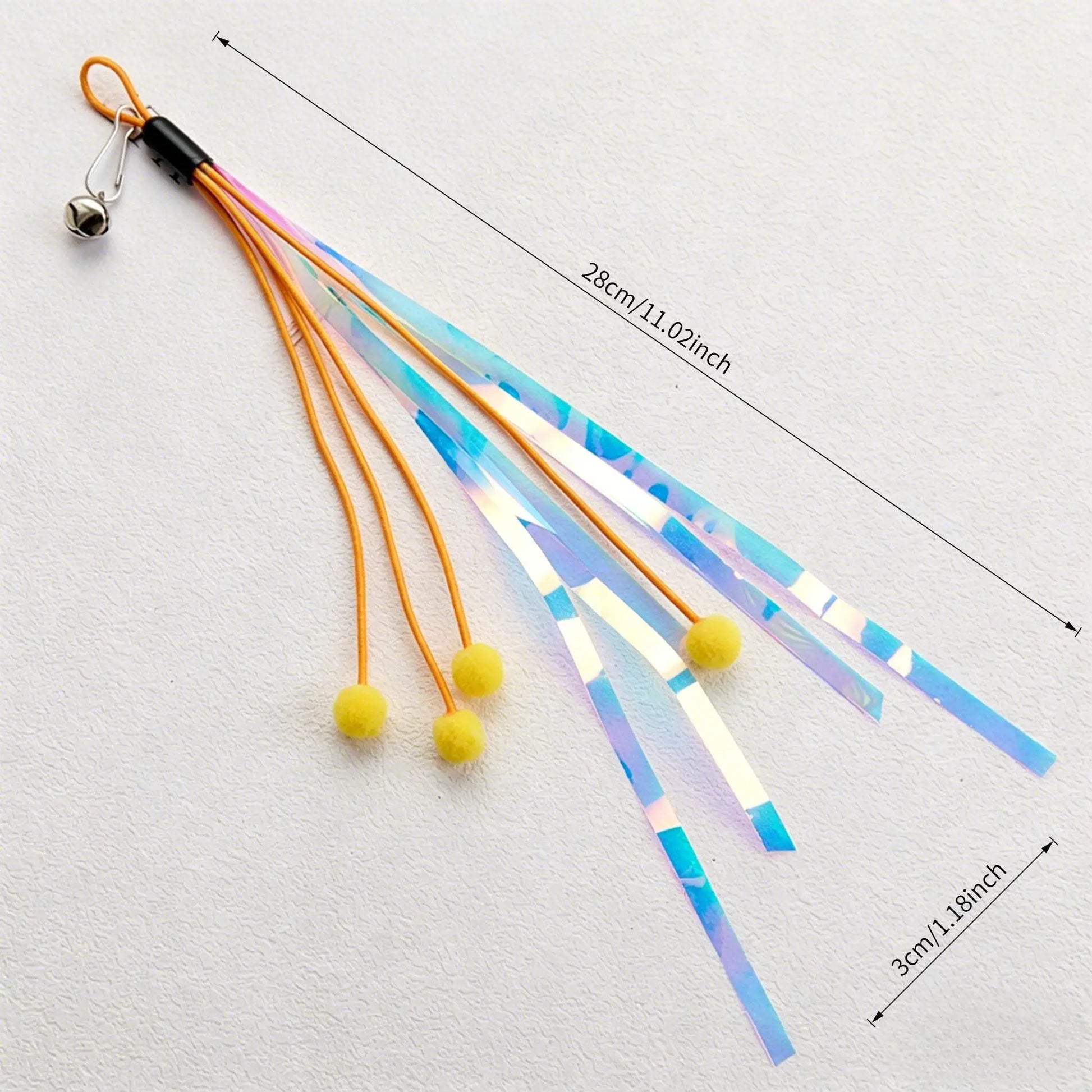 Cat Wand Toy Replacement – Bell, Foil Tassel & Ribbon Teaser Cat Teaser Toy Peaceful Pleasures Health and Wellness 1Pc-Orange
