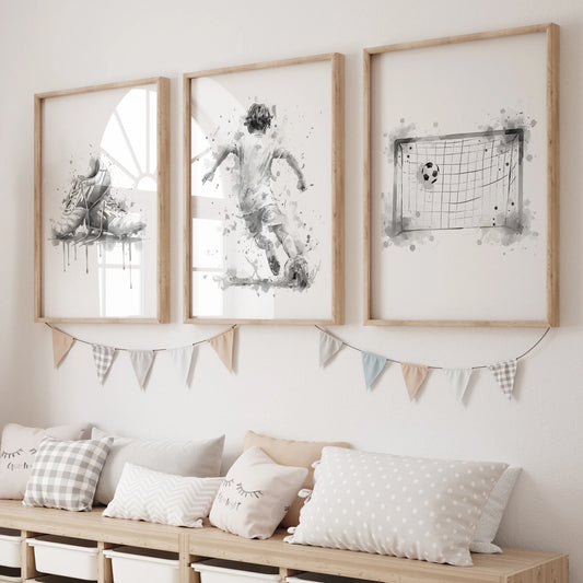 3-Piece Cartoon Football Player Canvas Wall Art Poster Set Canvas Wall Art Set Peaceful Pleasures Health and Wellness GP106-3pcs 21x30cm Unframed