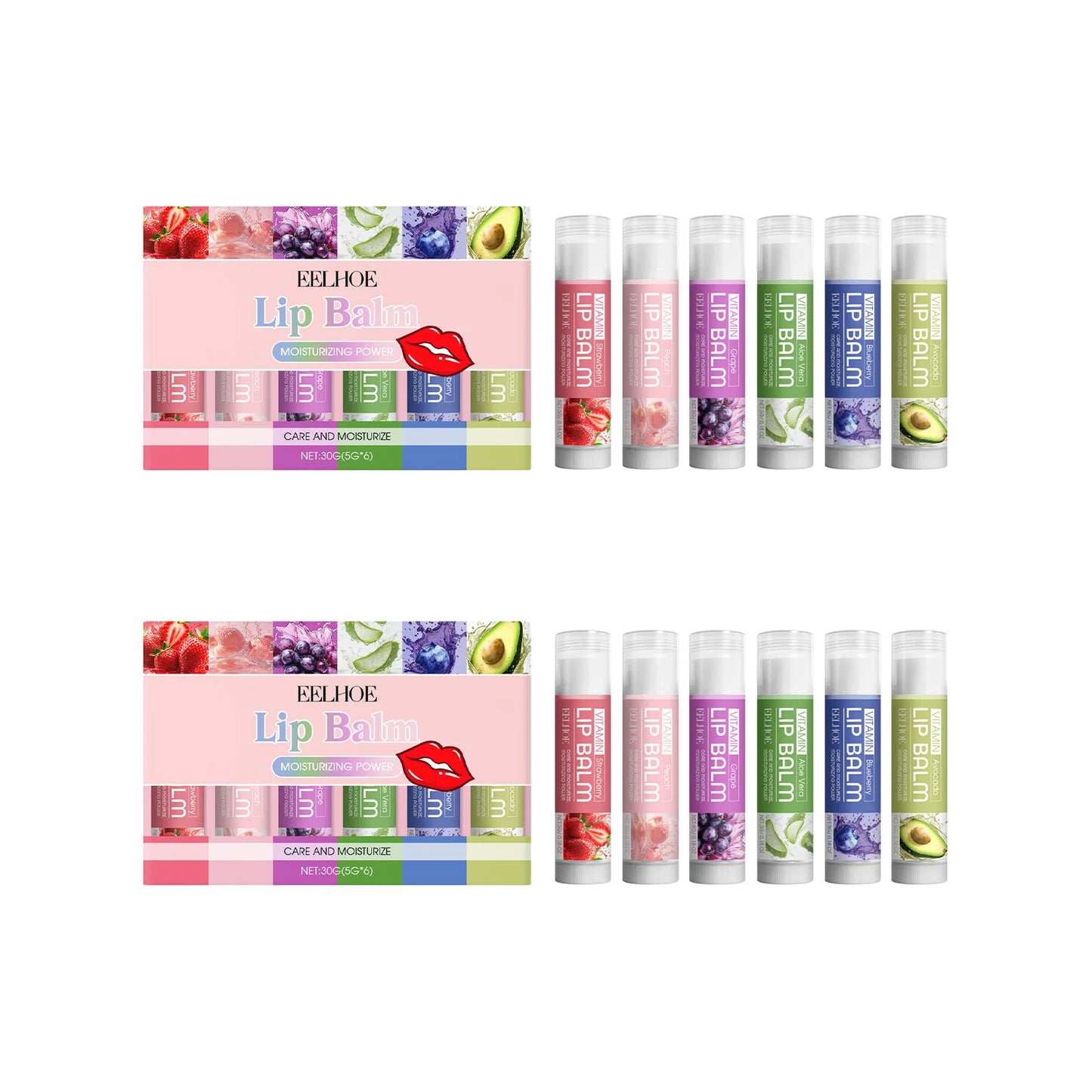 6-Piece Moisturizing Lip Balm Set – Beeswax & Fruit Extracts