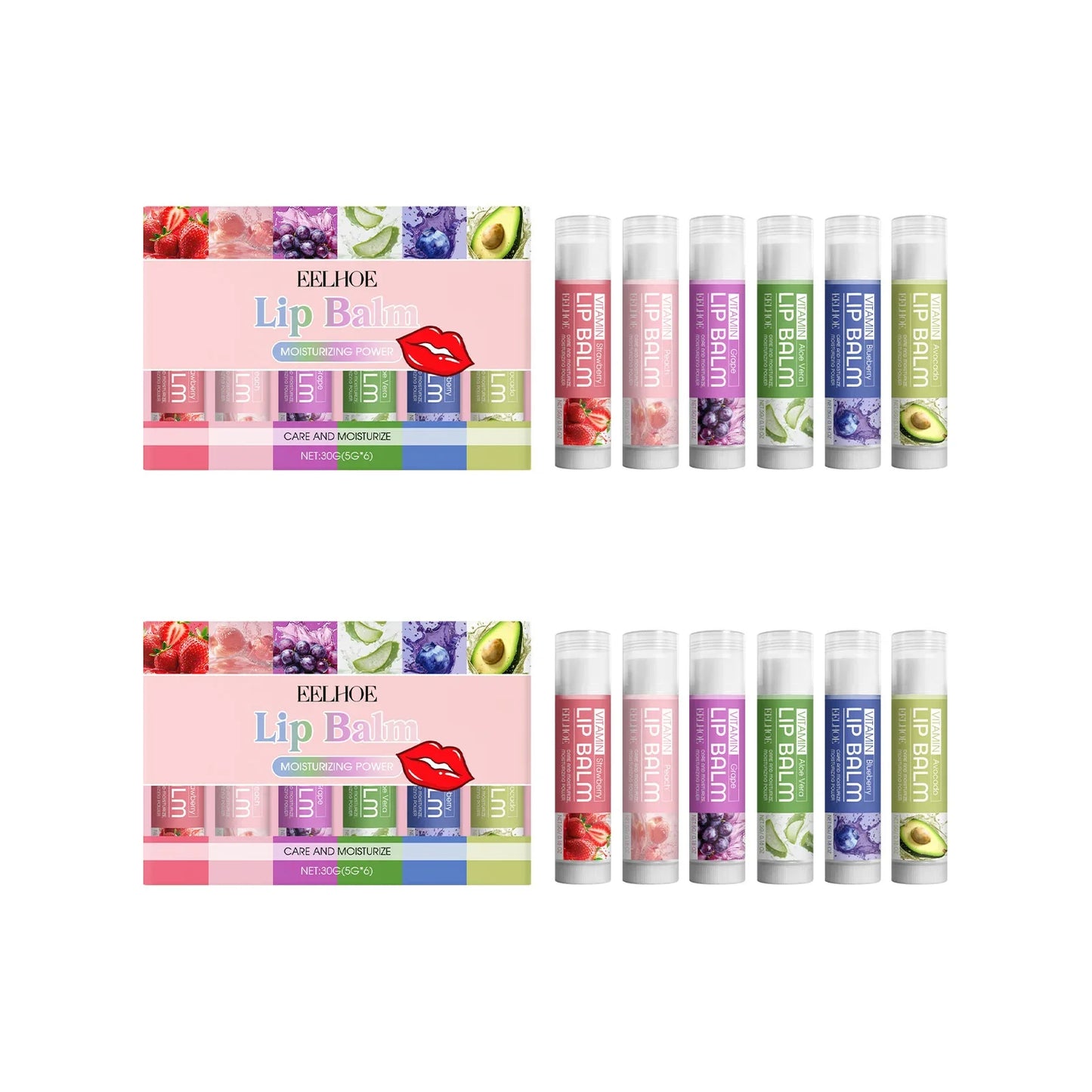 EELHOE 6-Piece Moisturizing Lip Balm Set for Dry Lips