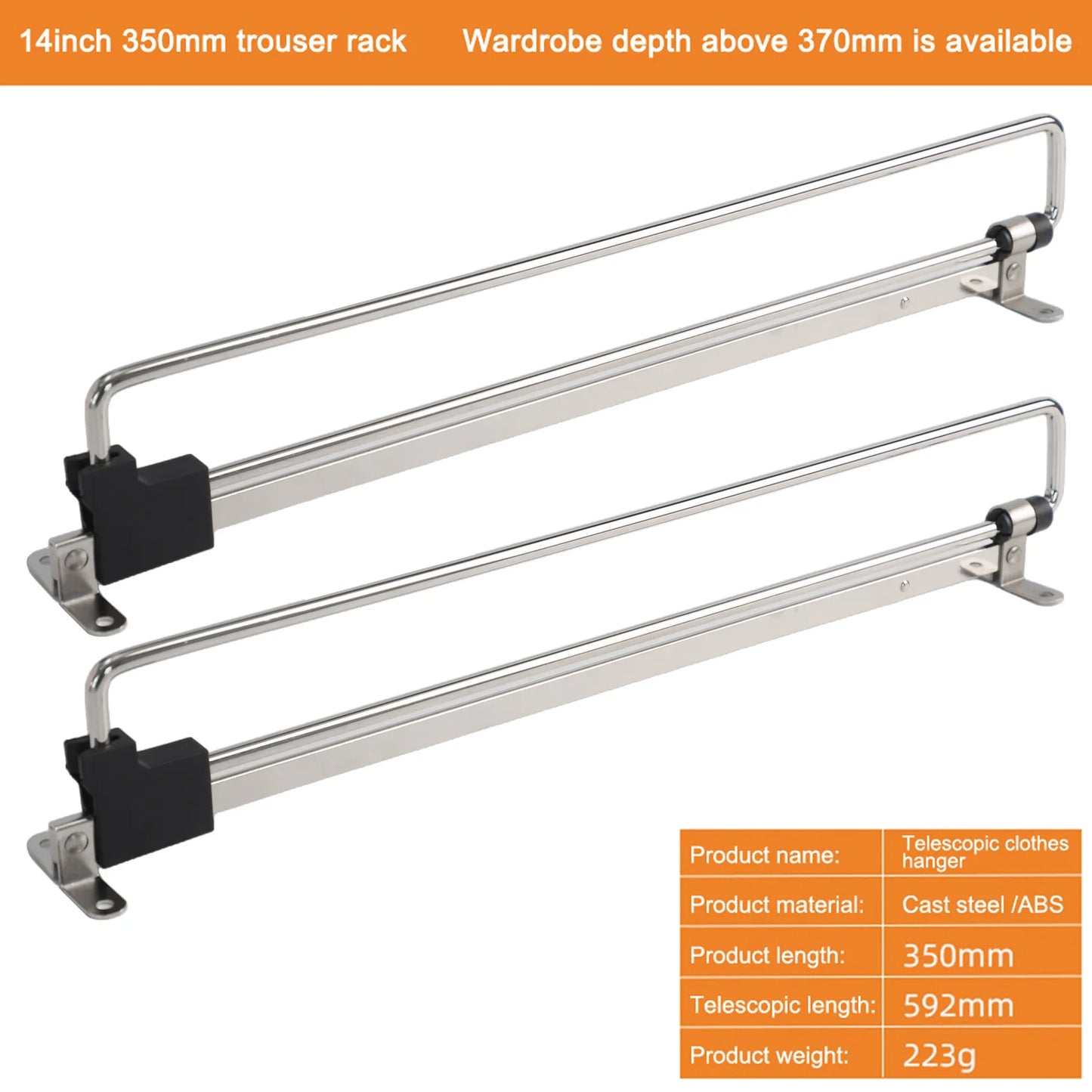 Telescopic Clothes Rods Retractable Pull-out Hanger Mount Wardrobe