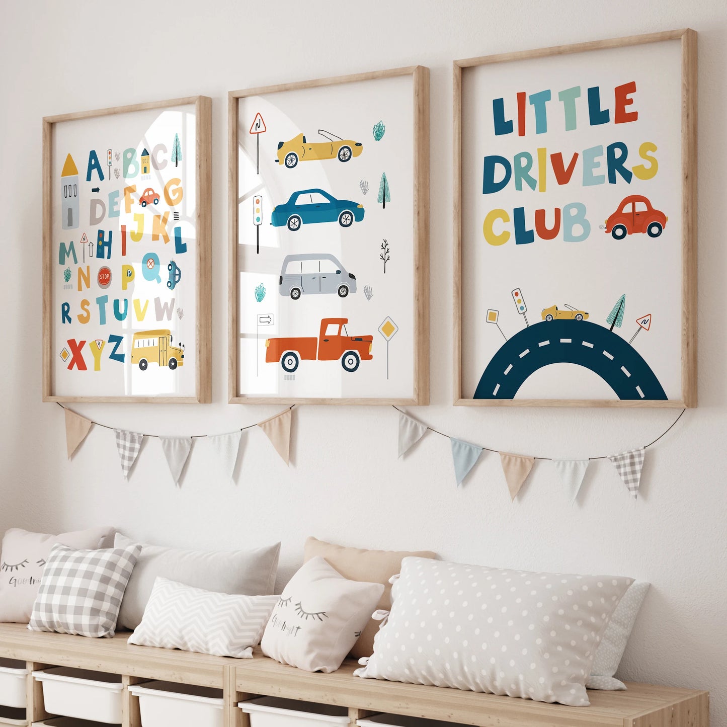 Cartoon Car Truck Alphabet Canvas Wall Art for Kids Room