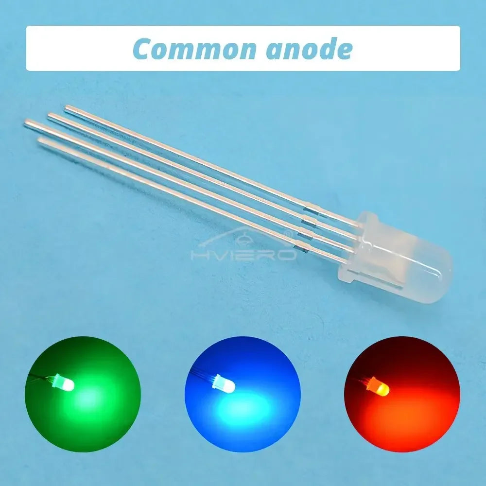 10PCS 5mm RGB Diffused LED Diodes – Common Cathode 4-Pin