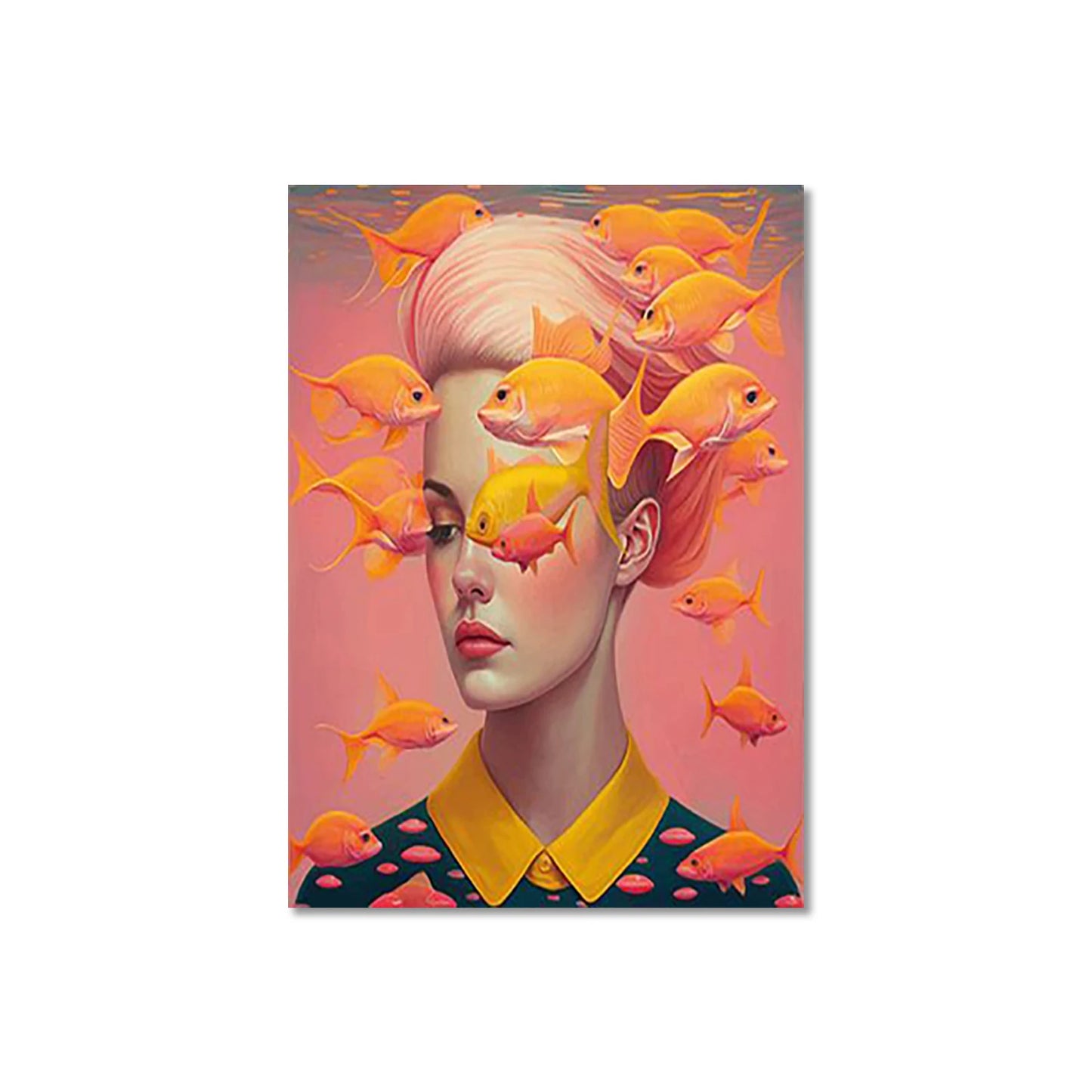 Cartoon Childlike Girl Wearing Glasses in Water Illustration Wall Art Canvas Painting Poster for Living Room Home Decor Trends Peaceful Pleasures Health and Wellness QP10897-6 70x100cm No Frame
