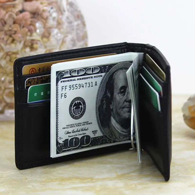 RFID Men's Slim Leather Bifold Money Clip Wallet | 10 Card Slots