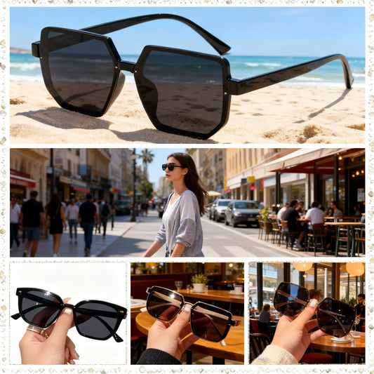 Oversized Square Rimless Sunglasses UV400 – Unisex Vintage Fashion Sunglasses Oasis Select