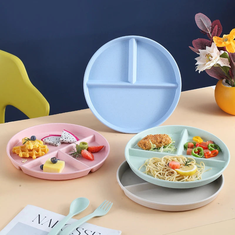 Three-Grid Eco-Friendly Wheat Straw Divided Plate Fruit Salad Food Tray Dinner Plate Compartment Plate Kitchen Dinnerware Plates Peaceful Pleasures Health and Wellness