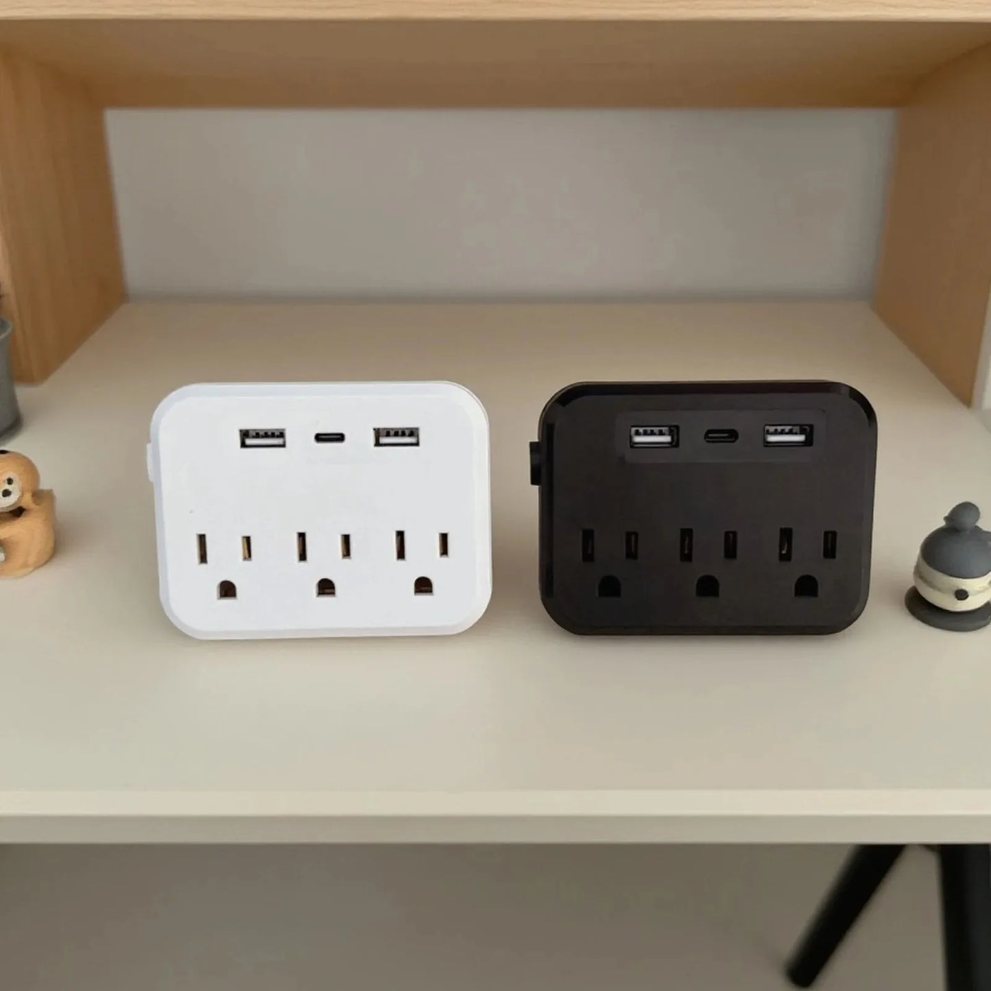 Surge Protector Power Strip 6-in-1 Mini Portable 3 AC Sockets 2 USB Ports 1 Type-C Port White US Plug Peaceful Pleasures Health and Wellness