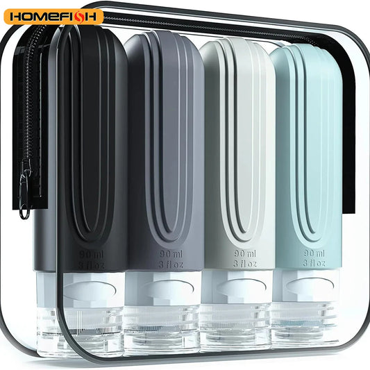 Leakproof Refillable 90ml Silicone Travel Bottles, Empty Containers Set for Shampoo, Conditioner & Lotion Peaceful Pleasures Health and Wellness gray Other Silicone