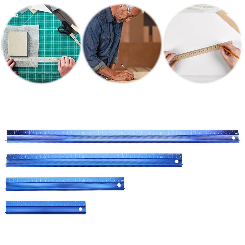 20CM 30CM 45CM 60CM Cutting Ruler Metal Craft Safety Ruler Non Slip Aluminum Alloy Multifunctional Protective Ruler Leather Tool Peaceful Pleasures Health and Wellness