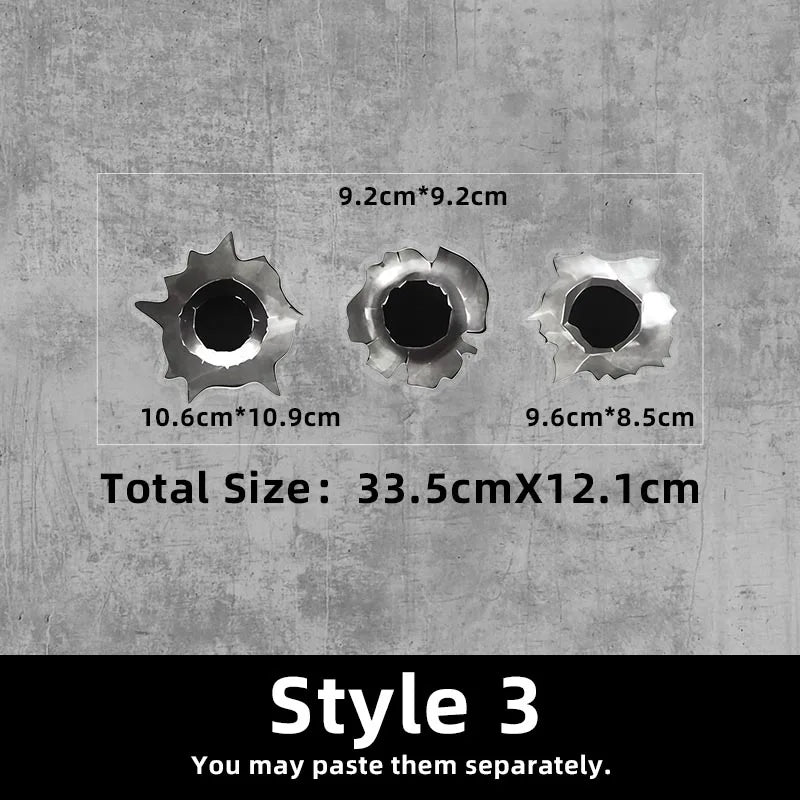 3-Pack Fake Bullet Hole Car Stickers – Waterproof Funny Decals