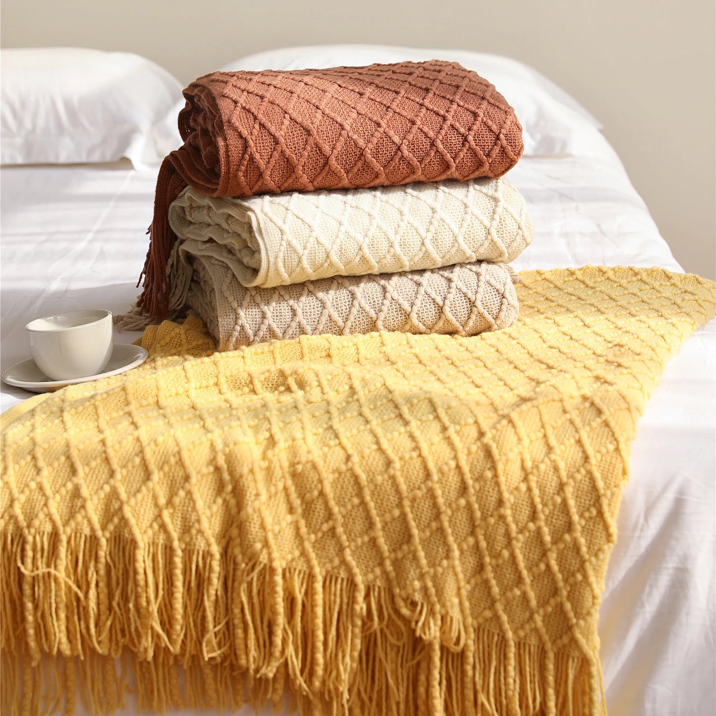 Battilo Orange Red Knitted Throw Blanket Fall Knit Throws for Bed Plaid Bedspread On The Bed Decorative Sofa Blanket Fall Decor Peaceful Pleasures Health and Wellness