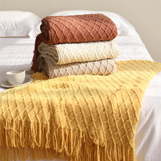 Battilo Orange Red Knitted Throw Blanket Fall Knit Throws for Bed Plaid Bedspread On The Bed Decorative Sofa Blanket Fall Decor Peaceful Pleasures Health and Wellness