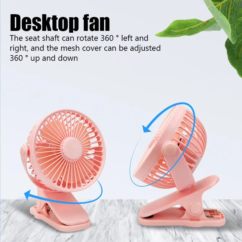 Portable USB Clip-On Mini Desk Fan | 3-Speed Quiet Cooling