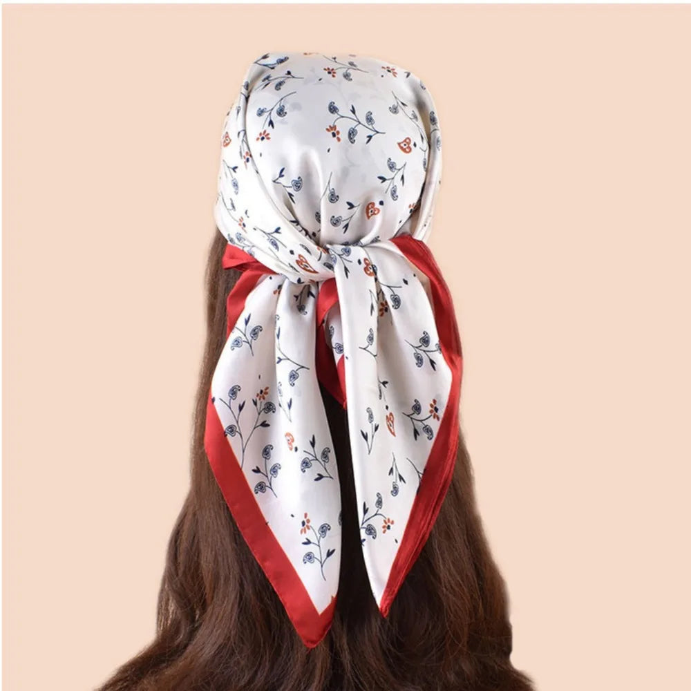 Women's Printed Square Scarf 70x70cm – Silk-Feel Shawl & Wrap