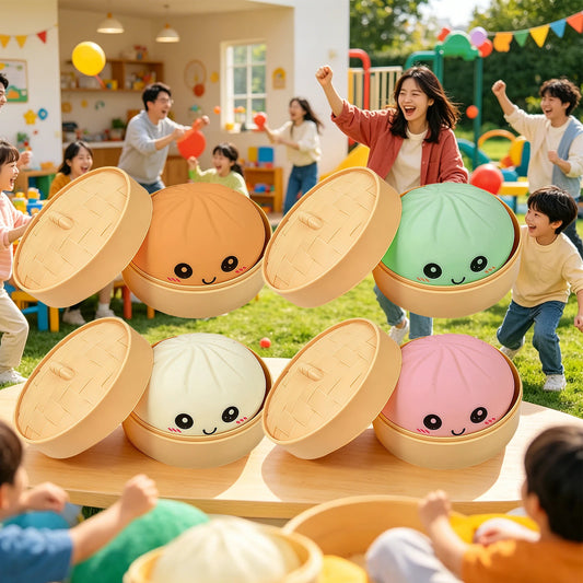 Bun Squishy Stress Relief Toy Slow Rising Soft Non Sticky Stress Ball Cute Snack Shaped Fidget Gift for Kids Adults 4 Colors Peaceful Pleasures Health and Wellness