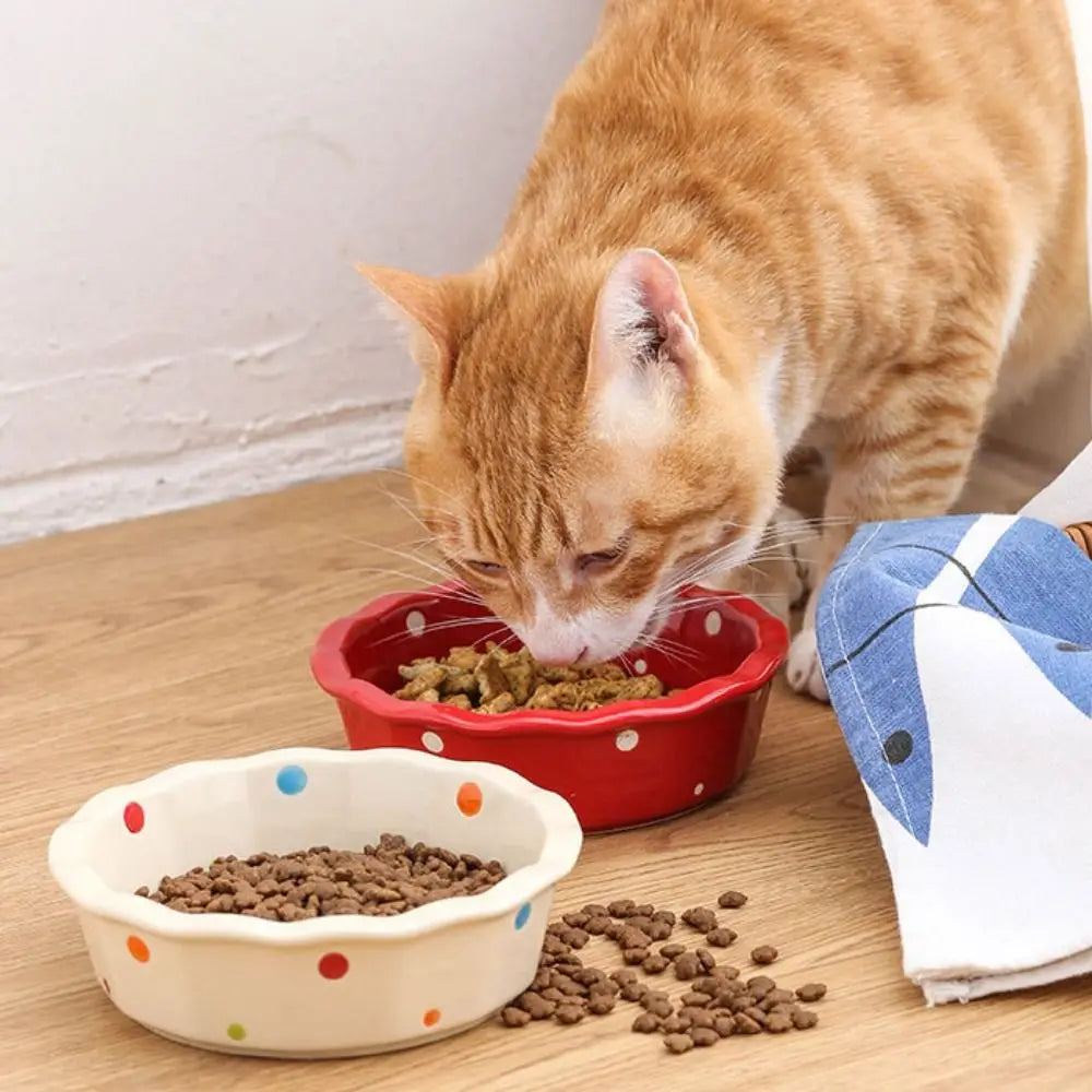 Anti-Tip Ceramic Cat & Dog Food Bowl | Wave Dot Feeder