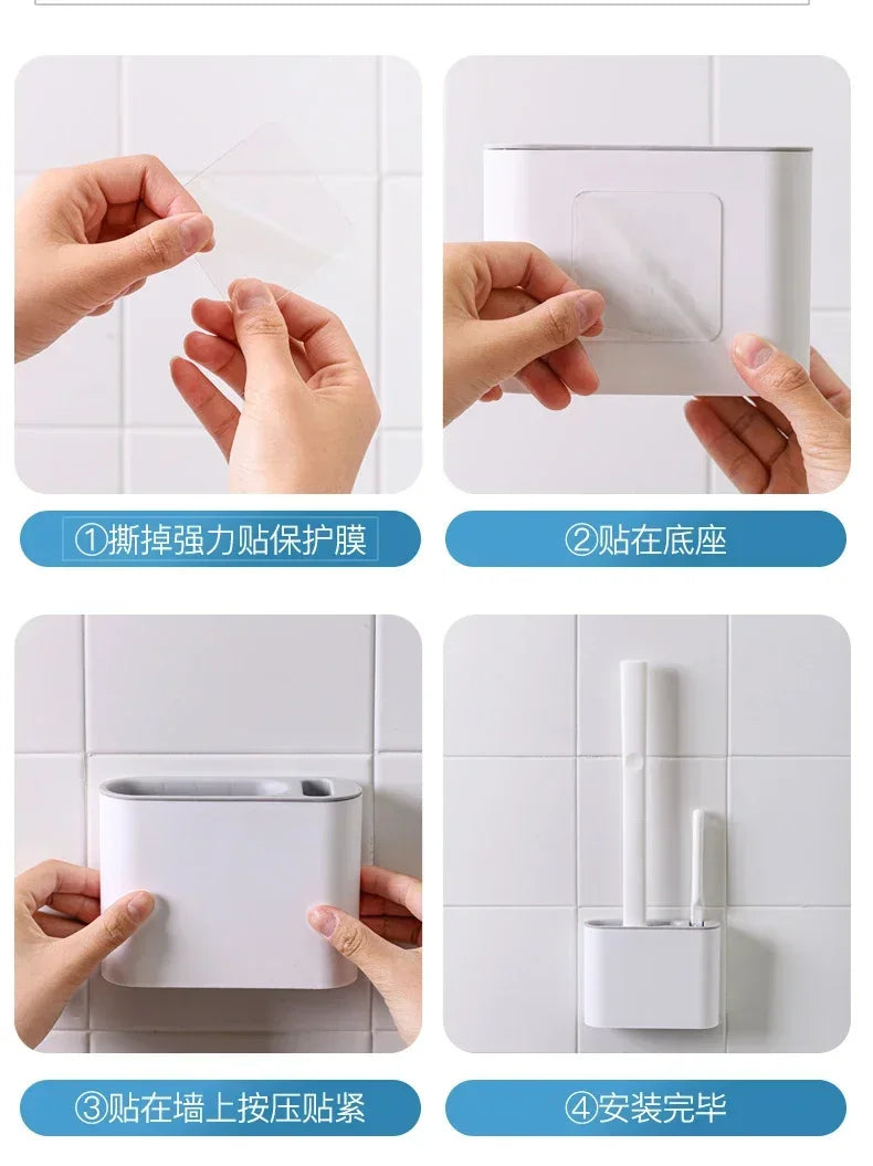 Silicone Toilet Brush & Wall-Mounted Holder Set | Flat Head