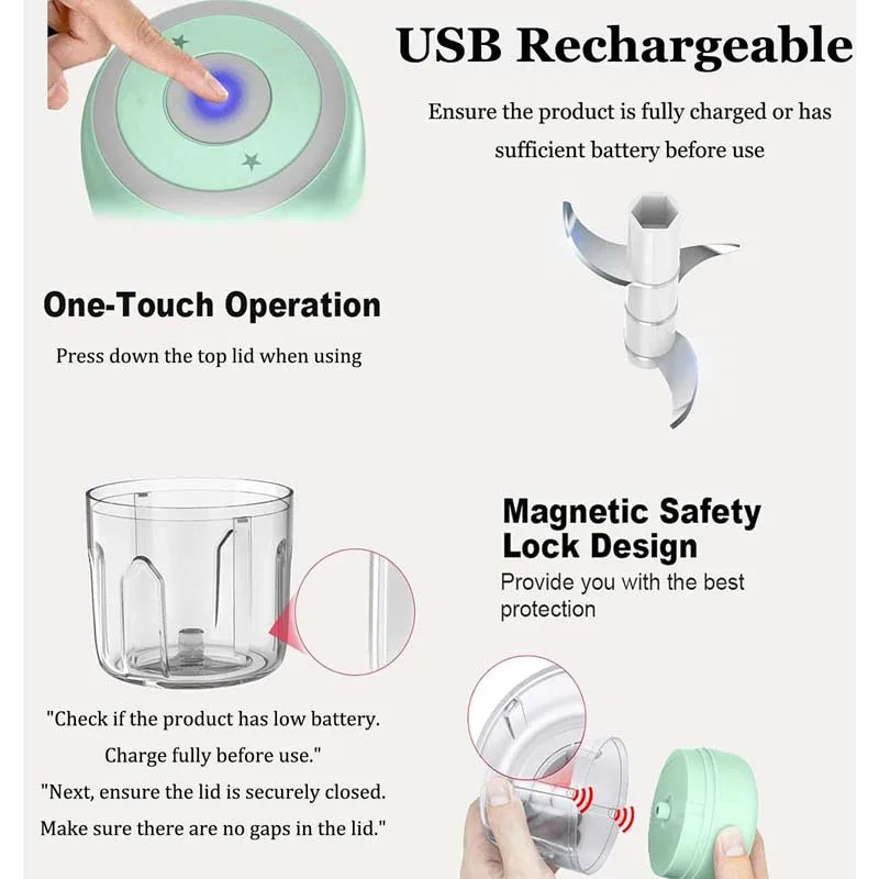 Mini Electric Garlic Chopper USB Rechargeable 100/250ml