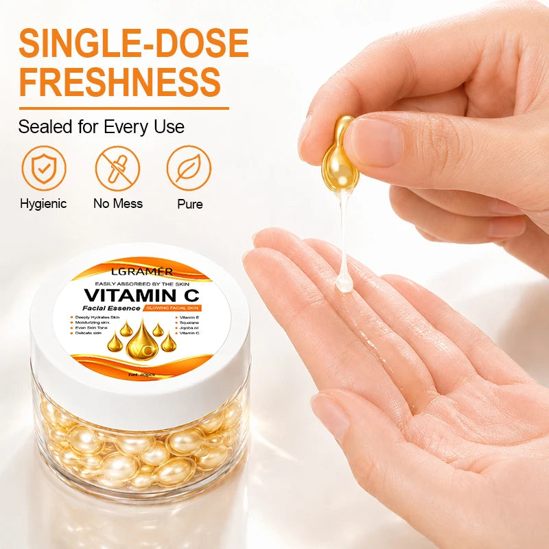 Vitamin C Brightening Essence Capsules,Moisturizing Anti-Aging Facial Essence,Firming Skin Care Capsules Suitable for All People Peaceful Pleasures Health and Wellness