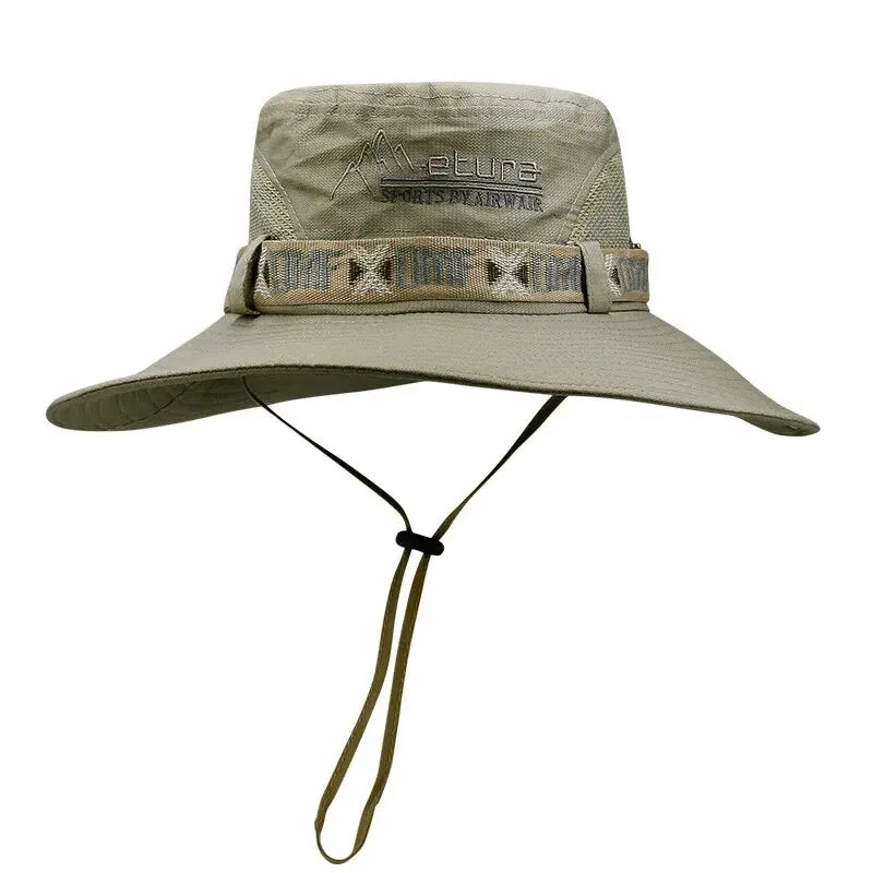 Summer Men Bucket Hat Outdoor UV Protection Wide Brim Panama Safari Hunting Hiking Hat Mesh Fisherman Hat Beach Sunscreen Cap Peaceful Pleasures Health and Wellness Mesh bean green One Size
