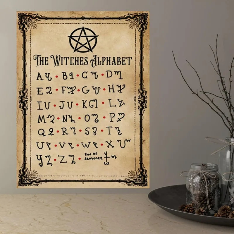 Witches Alphabet Poster, Witch Knowledge Poster, Halloween Canvas Wall Art for Living Room Decor, Home Room Decor Frameless Peaceful Pleasures Health and Wellness