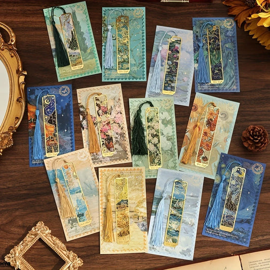 Vintage Painting Metal Bookmark Hollow Long Tassel Students Reading Peaceful Pleasures Health and Wellness