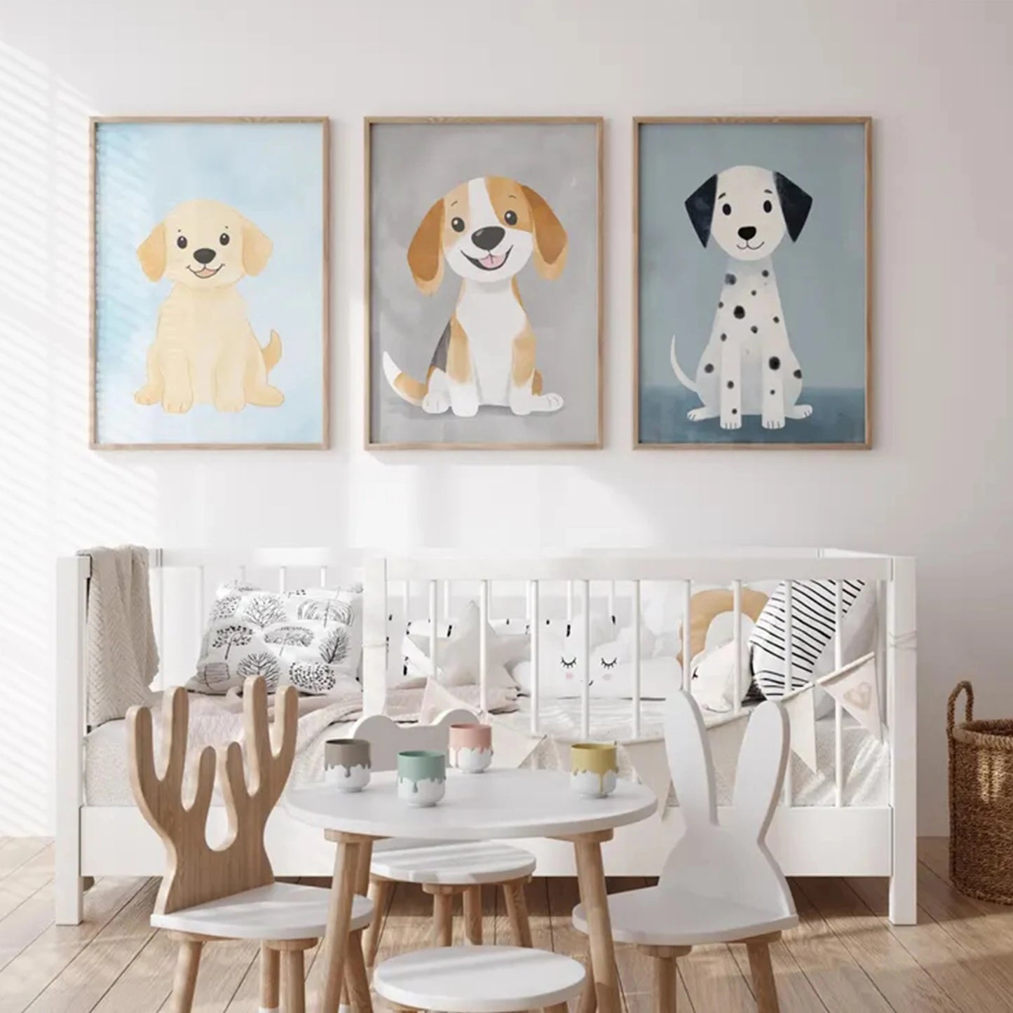 3-Piece Cartoon Dogs Watercolor Canvas Wall Art Print Set