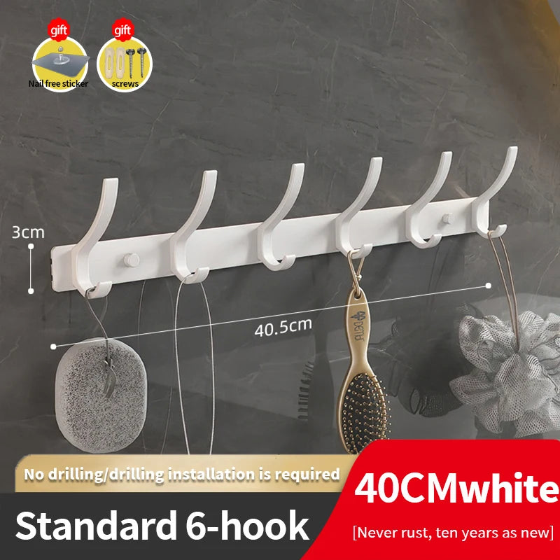 YUNJIEYA 6-Hook Aluminum Wall Rack | Bathroom & Kitchen Hooks
