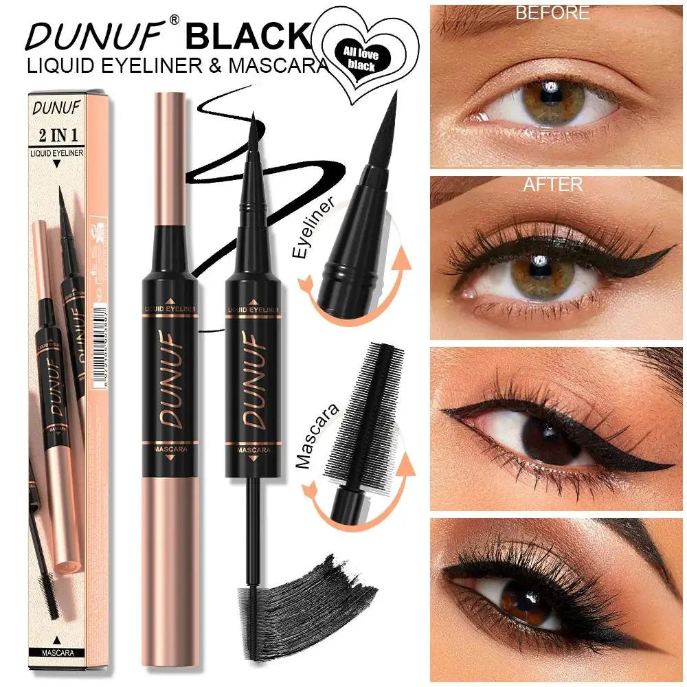 DUNUF 2-in-1 Mascara & Eyeliner – Waterproof, Volumizing Black