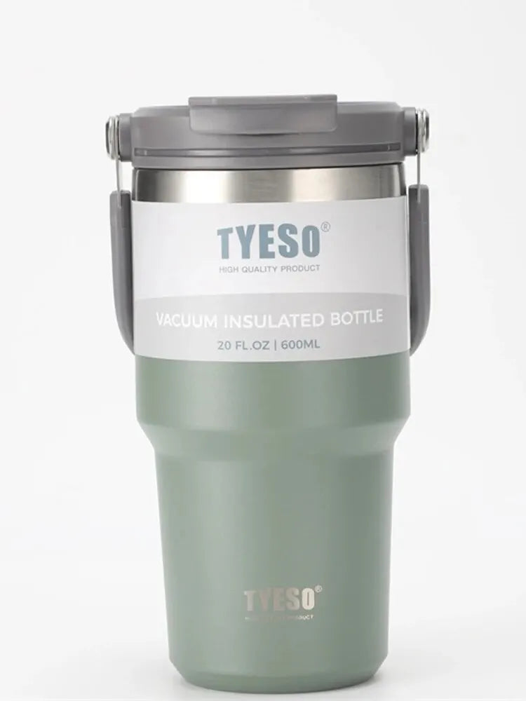Tyeso's New Coffee Cup With Double-Layer Insulation And Cold Insulation Portable Ice Cream Cup Large Capacity Stainless Steel Peaceful Pleasures Health and Wellness green 901-1000ml