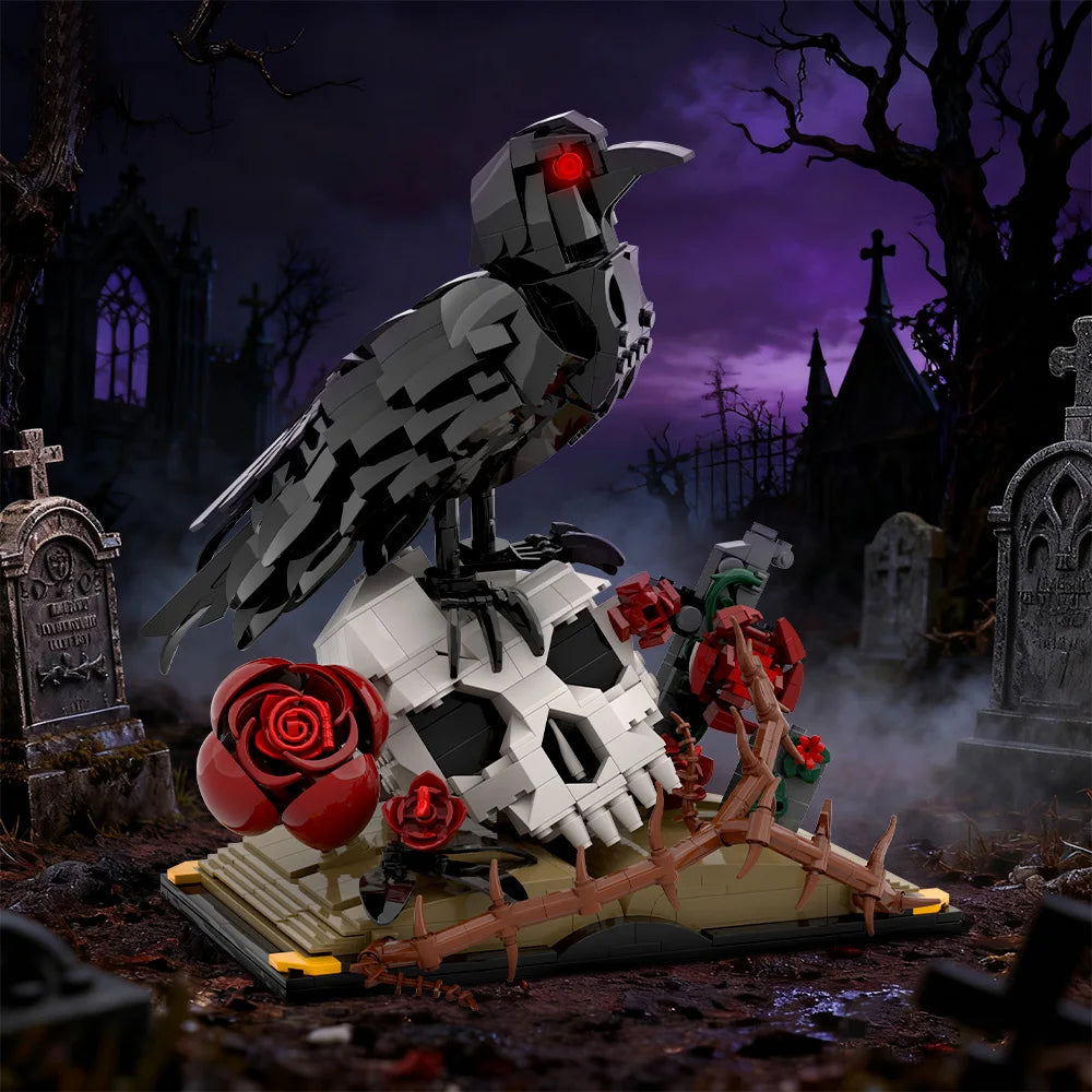 Gothic Crow Skull Roses MOC Building Blocks Set – 733 Pcs