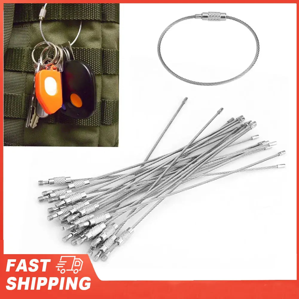 Bag Stainless Steel Wire Keychains Cable Rope Key Ring Screw Locking
