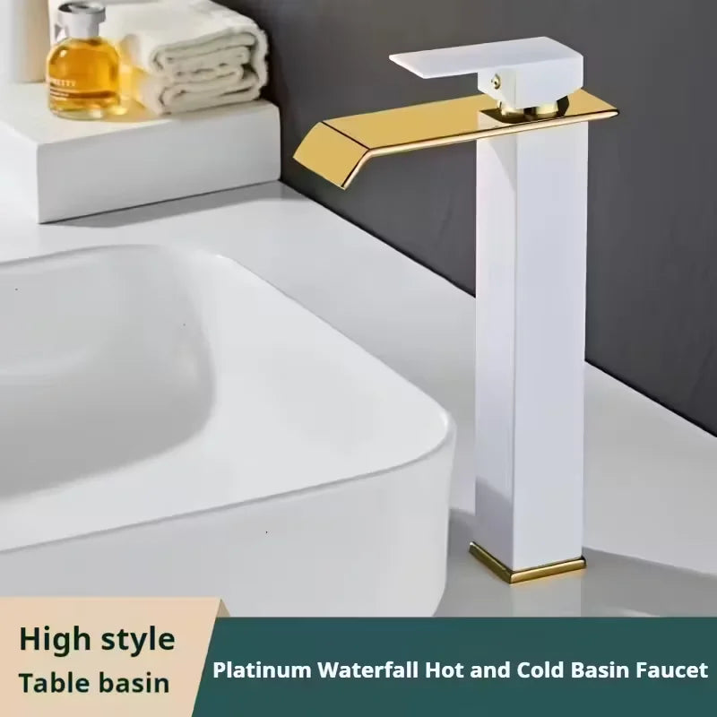 Gold & Black Waterfall Basin Faucet | Brass Bathroom Mixer Tap