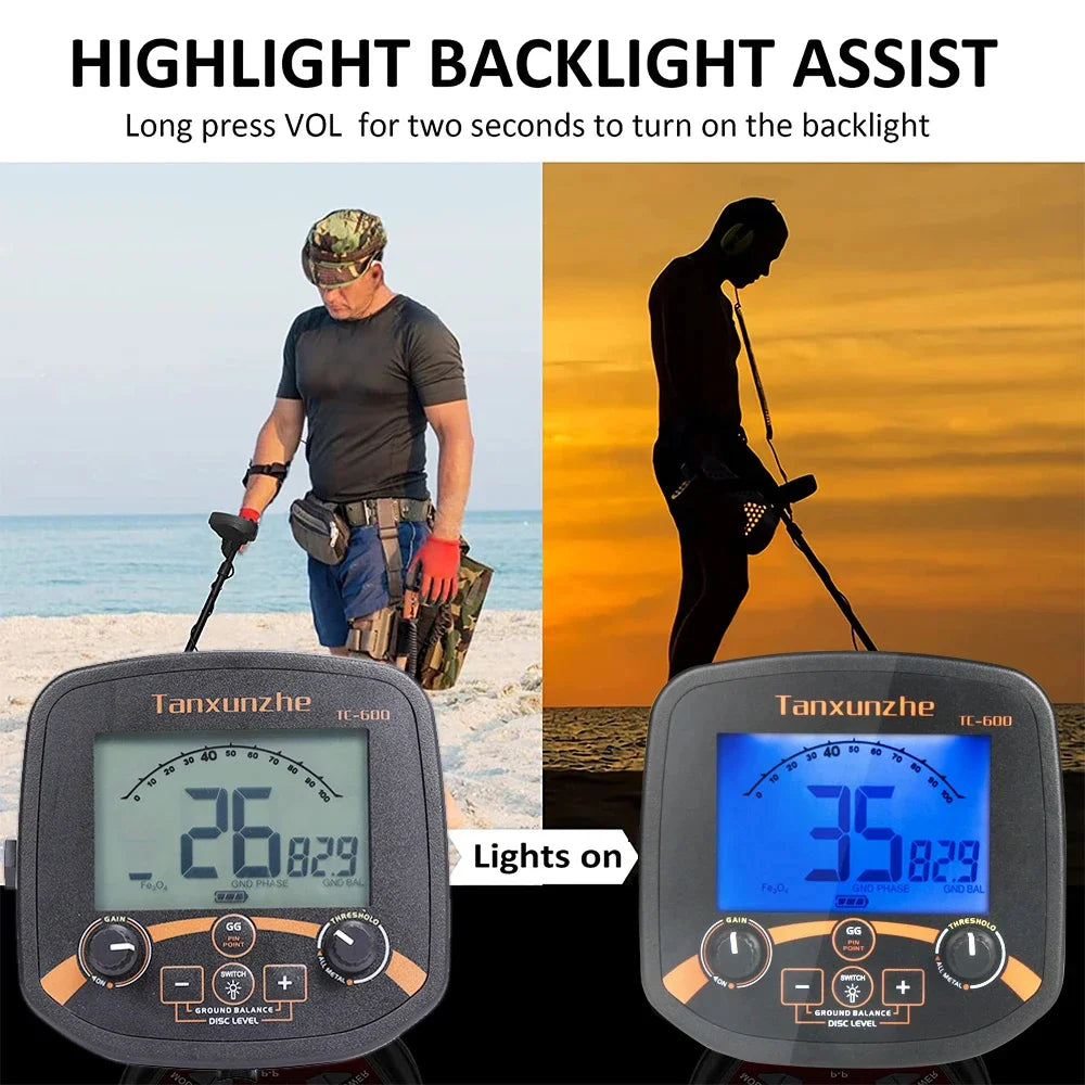 TC-600 Metal Detector Professional Underground Depth Gold Detector Treasure Handheld High Frequency Pinpoint Detecting Peaceful Pleasures Health and Wellness