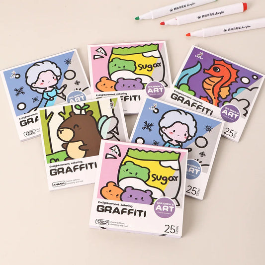 25 Sheets Cartoon Convenient Coloring Book Mini Watercolor Student Peaceful Pleasures Health and Wellness
