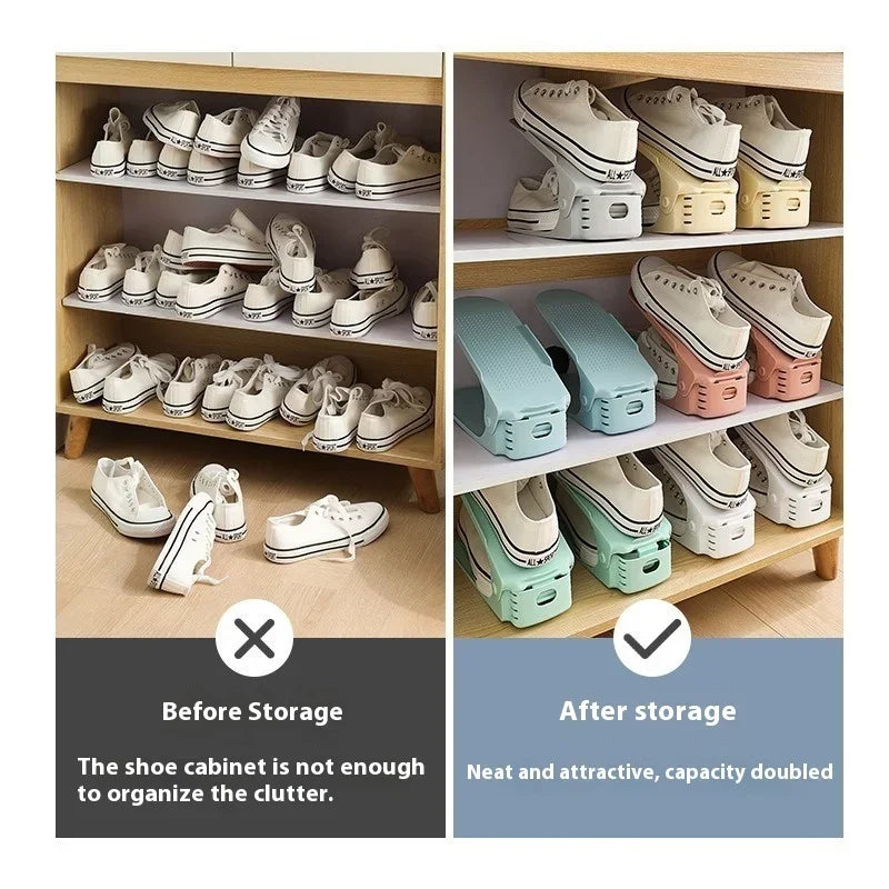 Hot 10Pcs Home Adjustable 4 Gears Shoe Stacker Slots Organizer Shoe Slots Space Saving Household Durable Double Deck Shoe Rack Peaceful Pleasures Health and Wellness