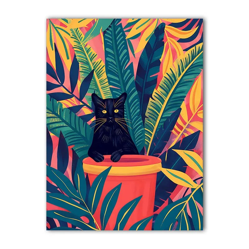 Abstract Wall Art Cute Black Cat in a Plant Pot Vintage Canvas Painting Modern Style Poster Prints Living Room Wall Decor Peaceful Pleasures Health and Wellness 01 21X30cm No Frame China Mainland